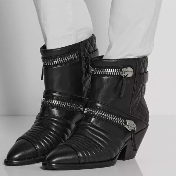 $1595❤️38.5/US8 Giuseppe Zanotti Leather Moto Biker Ankle Boots Quilted Black - Picture 1 of 11